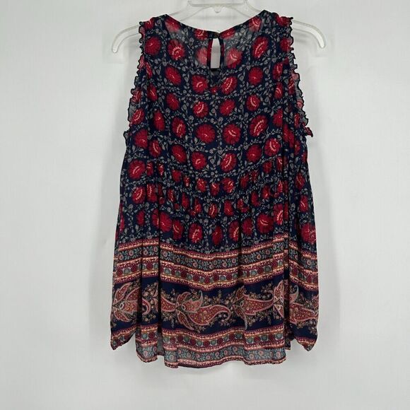Knox Rose Boho Floral Sheer Top Blue Cold Shoulder Mixed Pattern Size M - Picture 6 of 10